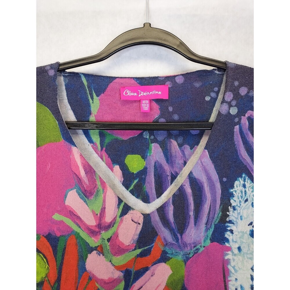 Claire Desjardins Tunic Top Women's M V-Neck Floral Abstract Garden Artsy Boho - Picture 5 of 16